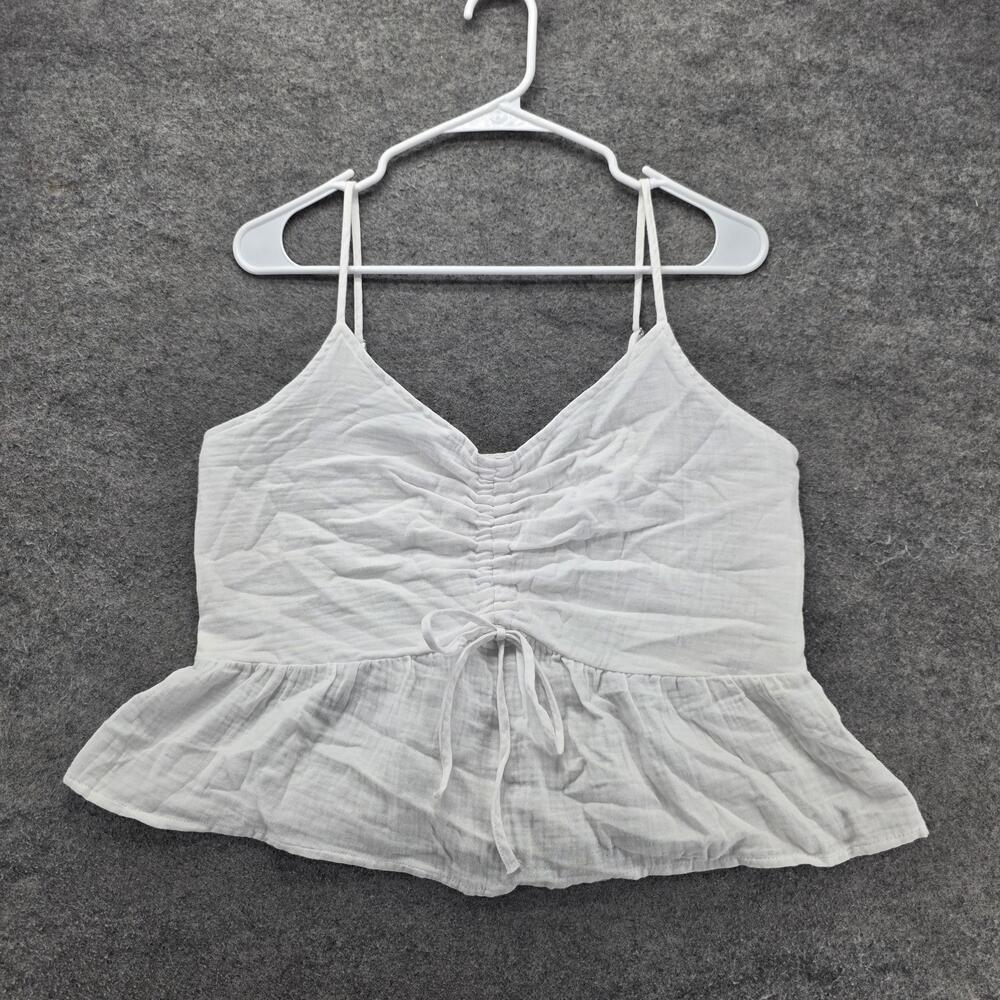 SO Tank Camisole Womens L White V-Neck Strappy Ruffle Peplum Lightweight